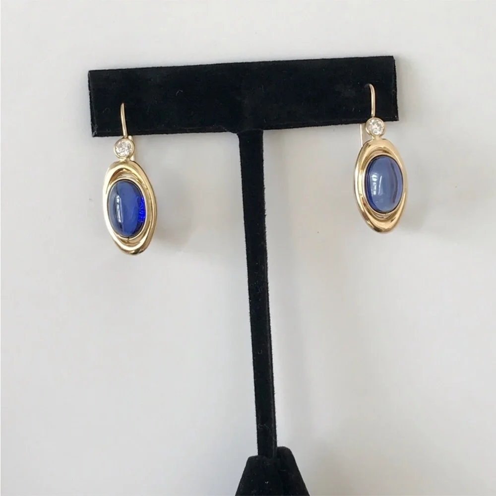 Yulia ONLY 14K Italian Yellow Gold Pomelatto style earrings with blue sapphires - Picture 6 of 13
